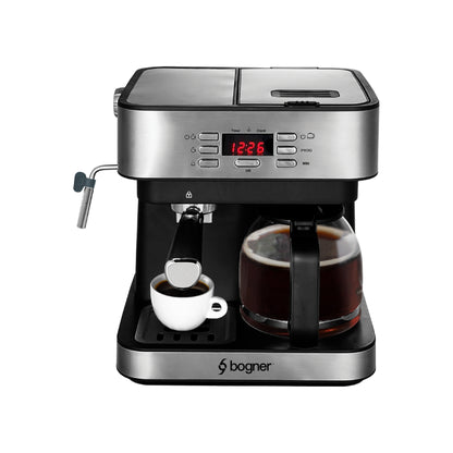 Cafetera 2 en 1 Espresso + Goteo Acero Inoxidable Bogner