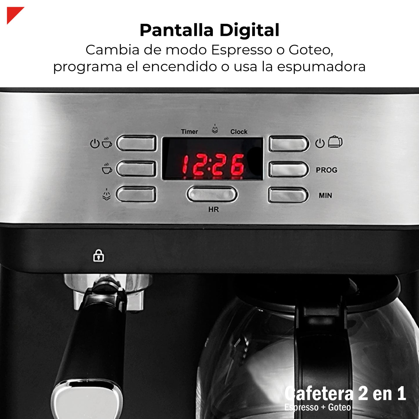 Cafetera 2 en 1 Espresso + Goteo Acero Inoxidable Bogner