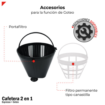 Cafetera 2 en 1 Espresso + Goteo Acero Inoxidable Bogner