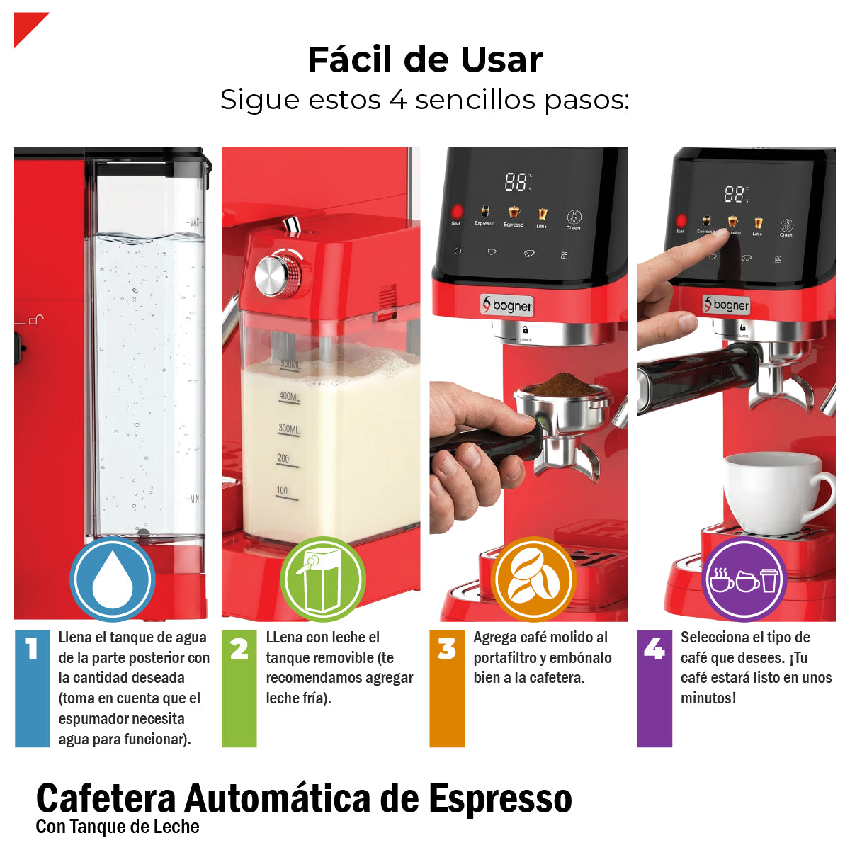 Cafetera Automática Para Espresso 20 Bar Con Tanque De Leche