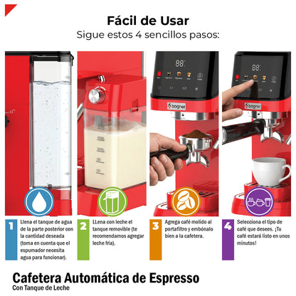 Cafetera Automática Para Espresso 20 Bar Con Tanque De Leche