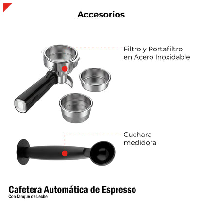 Cafetera Automática Para Espresso 20 Bar Con Tanque De Leche