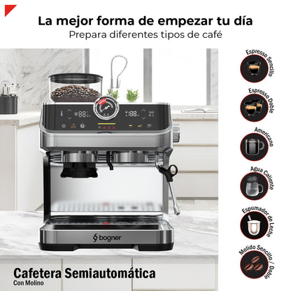 Cafetera Semiautomatica Espresso 20 Bar Molino Latte Cappuccino Bogner