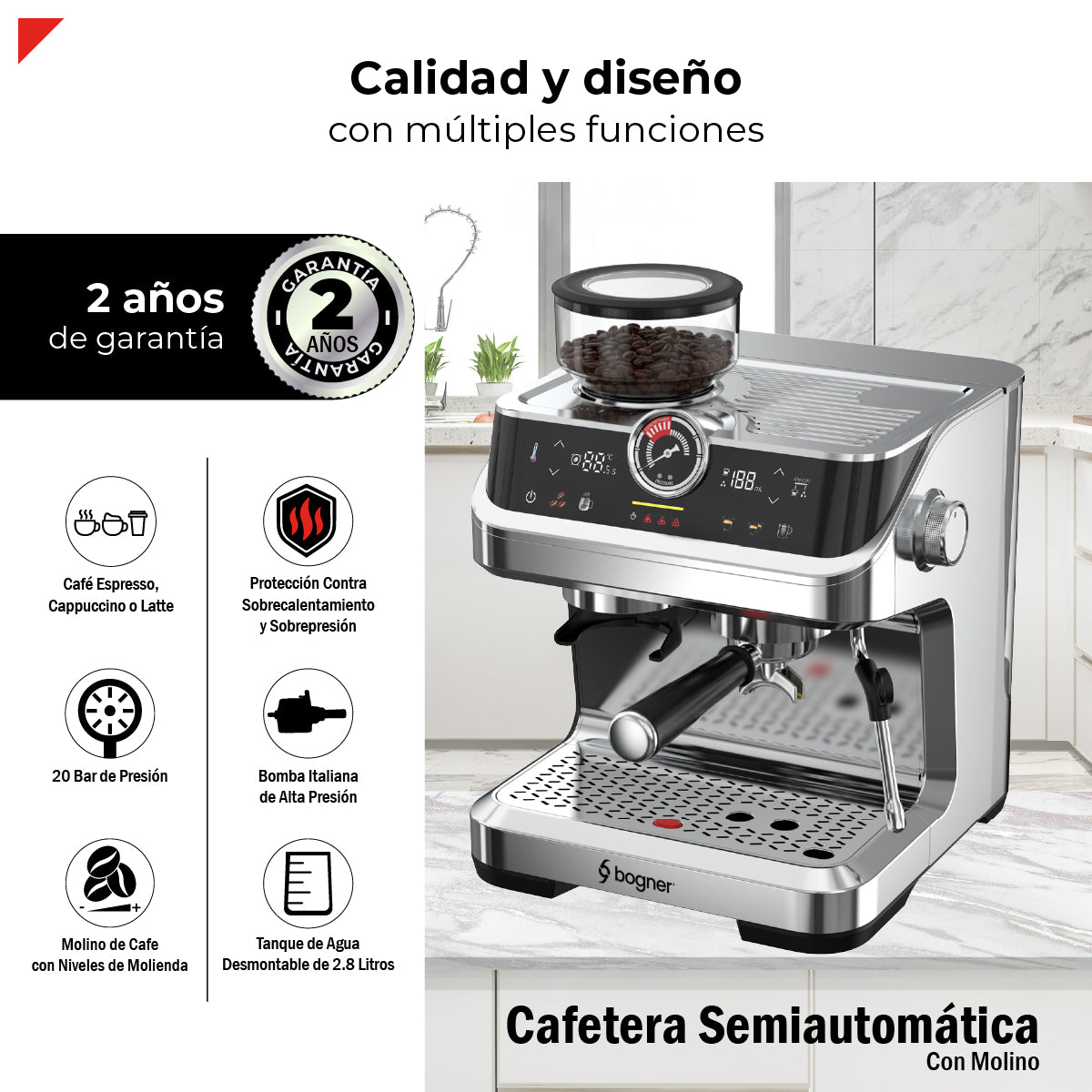 Cafetera Semiautomatica Espresso 20 Bar Molino Latte Cappuccino Bogner