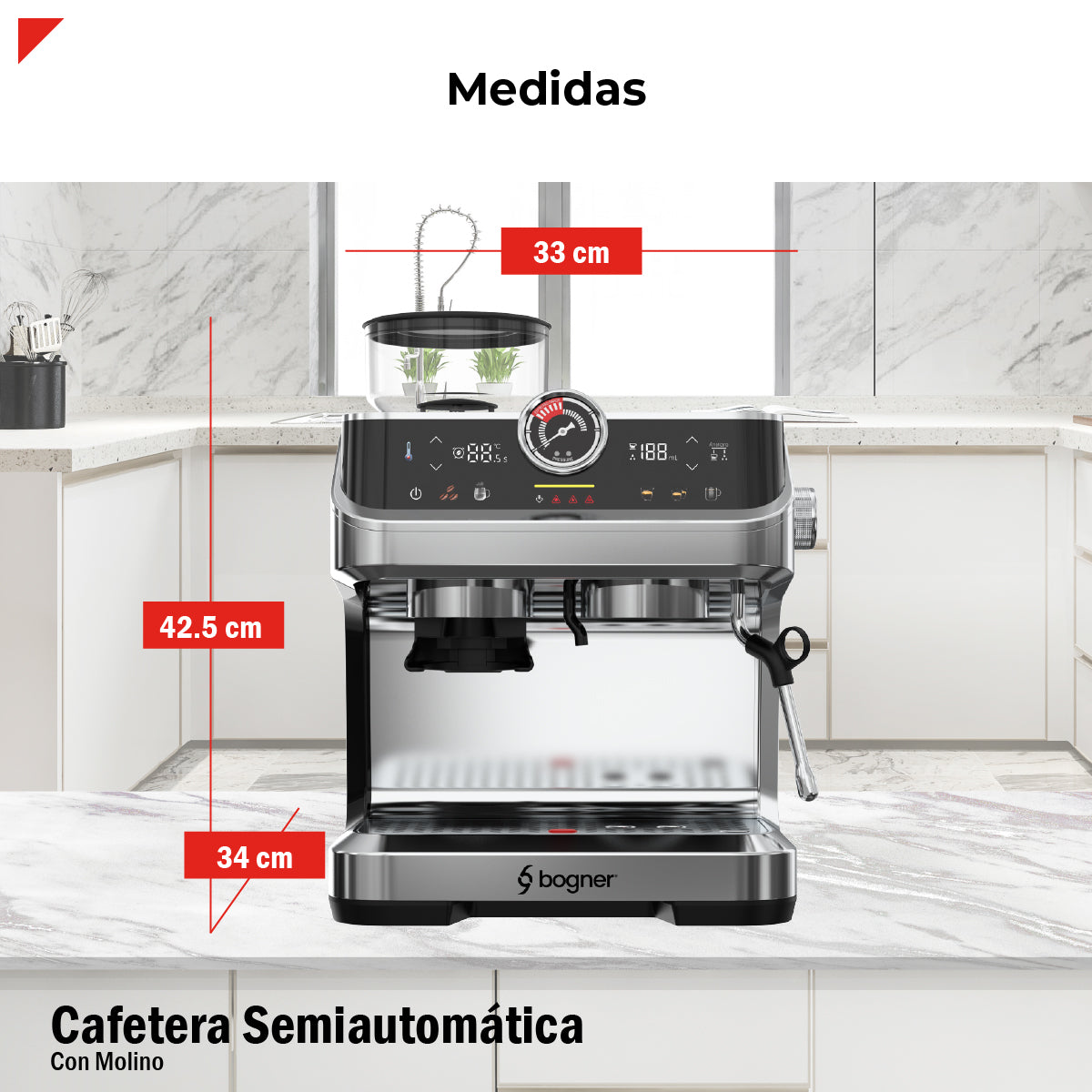 Cafetera Semiautomatica Espresso 20 Bar Molino Latte Cappuccino Bogner