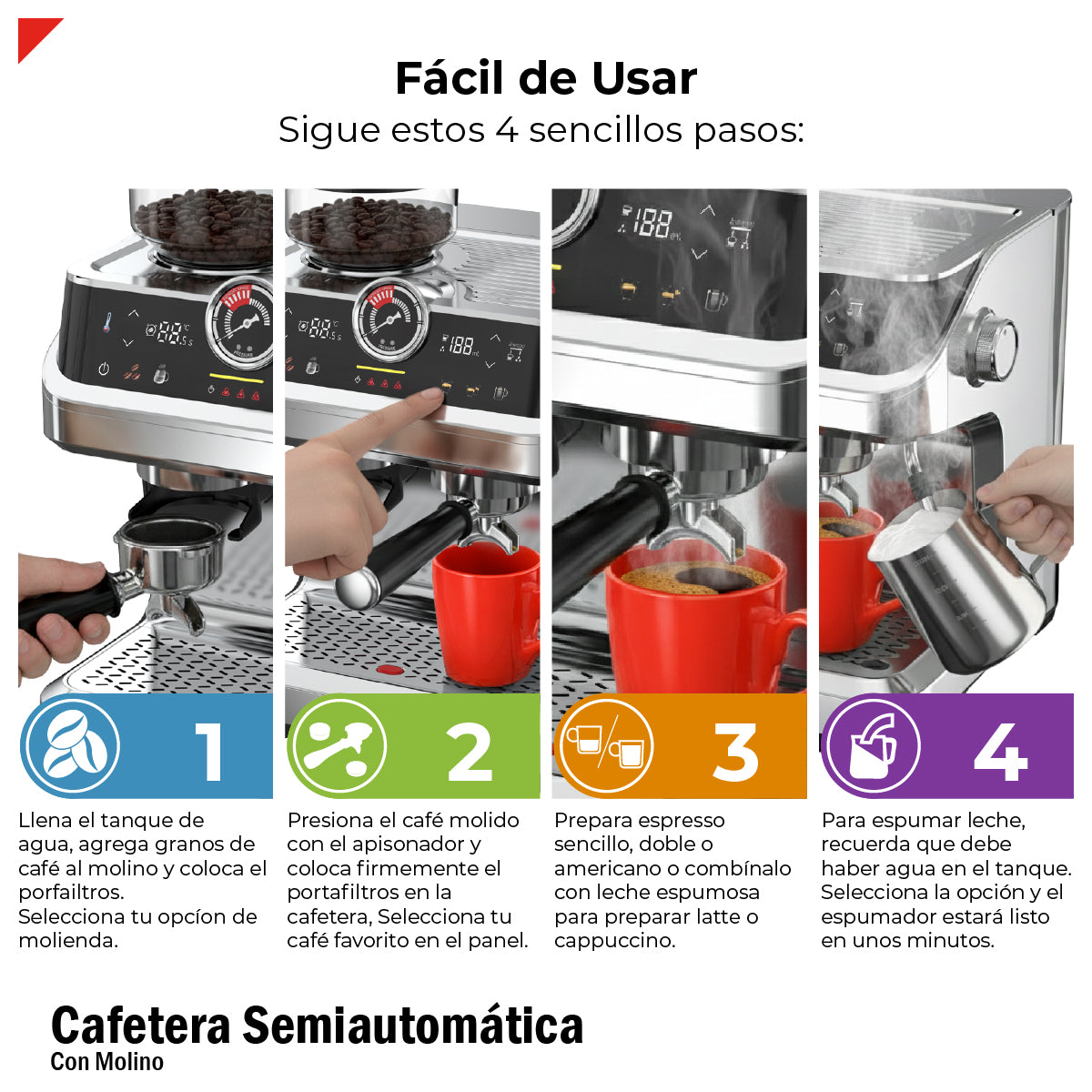 Cafetera Semiautomatica Espresso 20 Bar Molino Latte Cappuccino Bogner