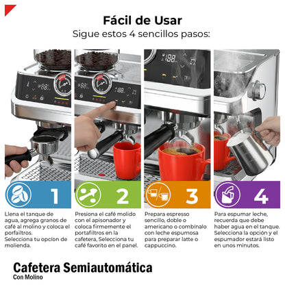 Cafetera Semiautomatica Espresso 20 Bar Molino Latte Cappuccino Bogner
