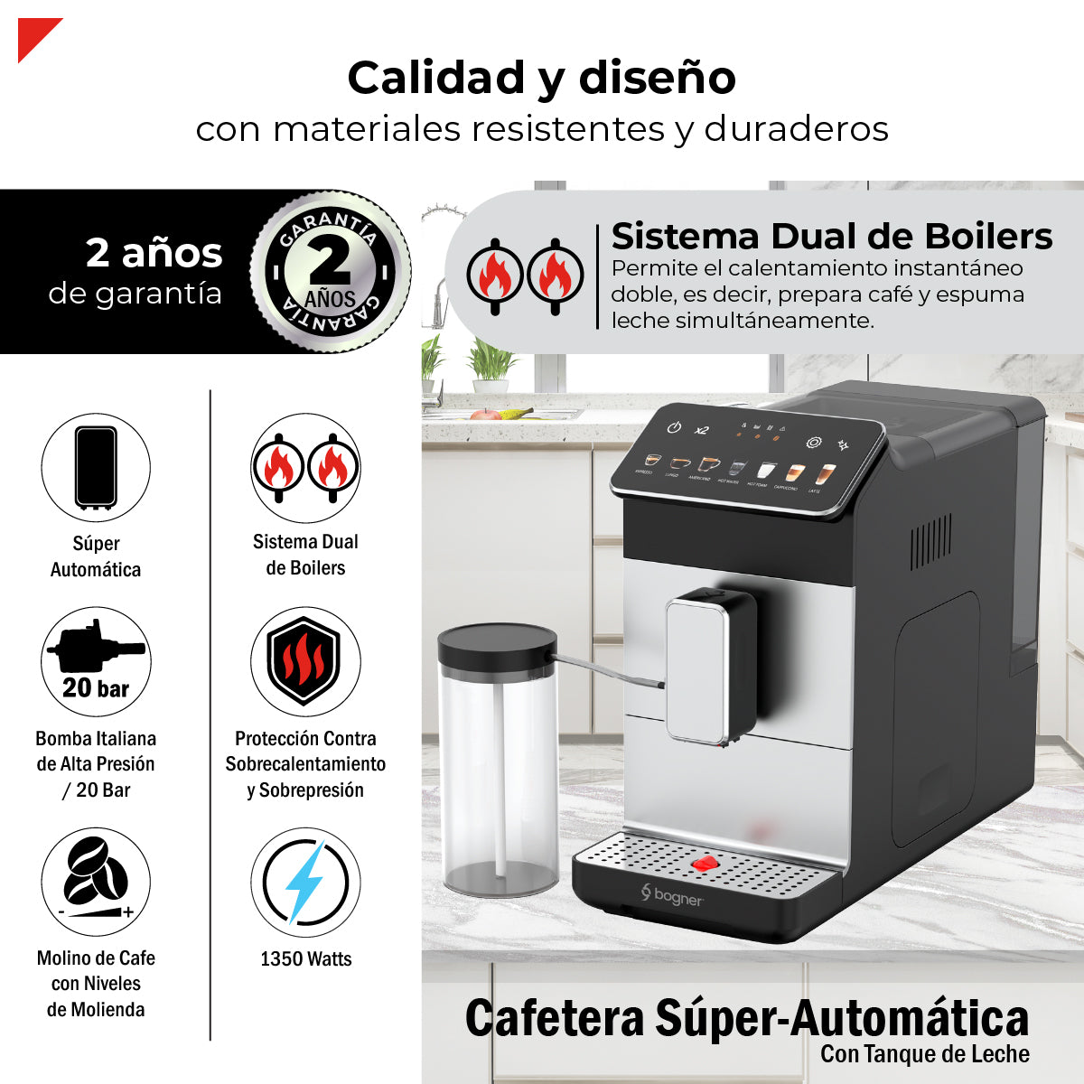 Cafetera Espresso Super Automática 20 Bar Latte Capp Bogner