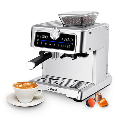 Cafetera Semiautomática Multicápsula Con Molino 20bar Bogner