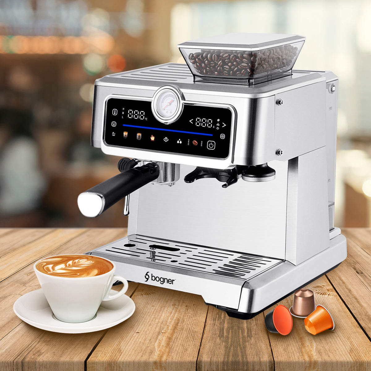 Cafetera Semiautomática Multicápsula Con Molino 20bar Bogner