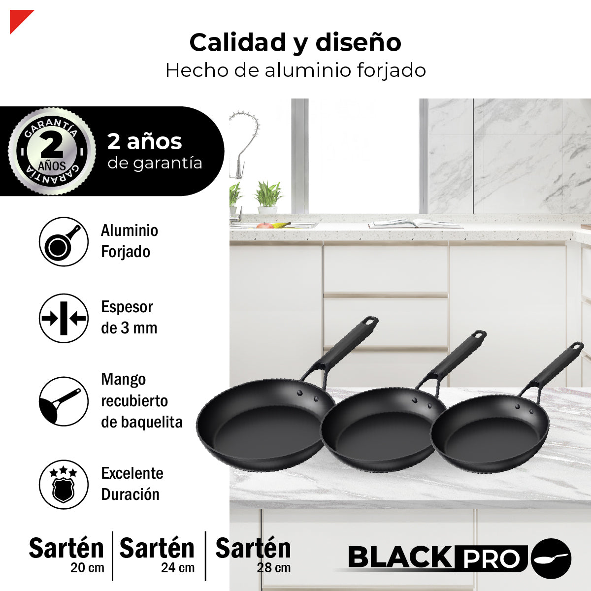 Bogner Set de Sartenes 20, 24 y 28cm Inducción Aluminio Forjado BFPBK202428