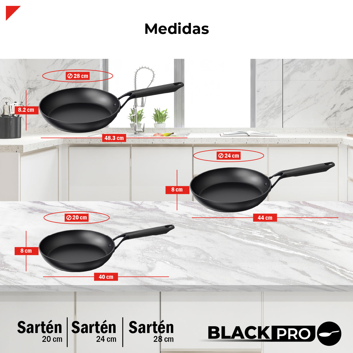 Bogner Set de Sartenes 20, 24 y 28cm Inducción Aluminio Forjado BFPBK202428