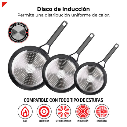 Bogner Set de Sartenes 20, 24 y 28cm Inducción Aluminio Forjado BFPBK202428