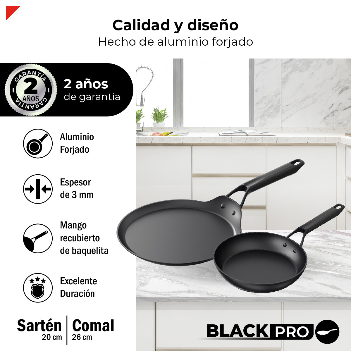 Bogner Set de Sarten y Comal 20 y 26cm Inducción Aluminio Forjado BFPBK2026