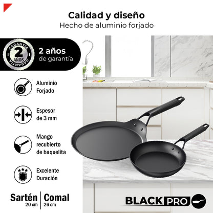 Bogner Set de Sarten y Comal 20 y 26cm Inducción Aluminio Forjado BFPBK2026