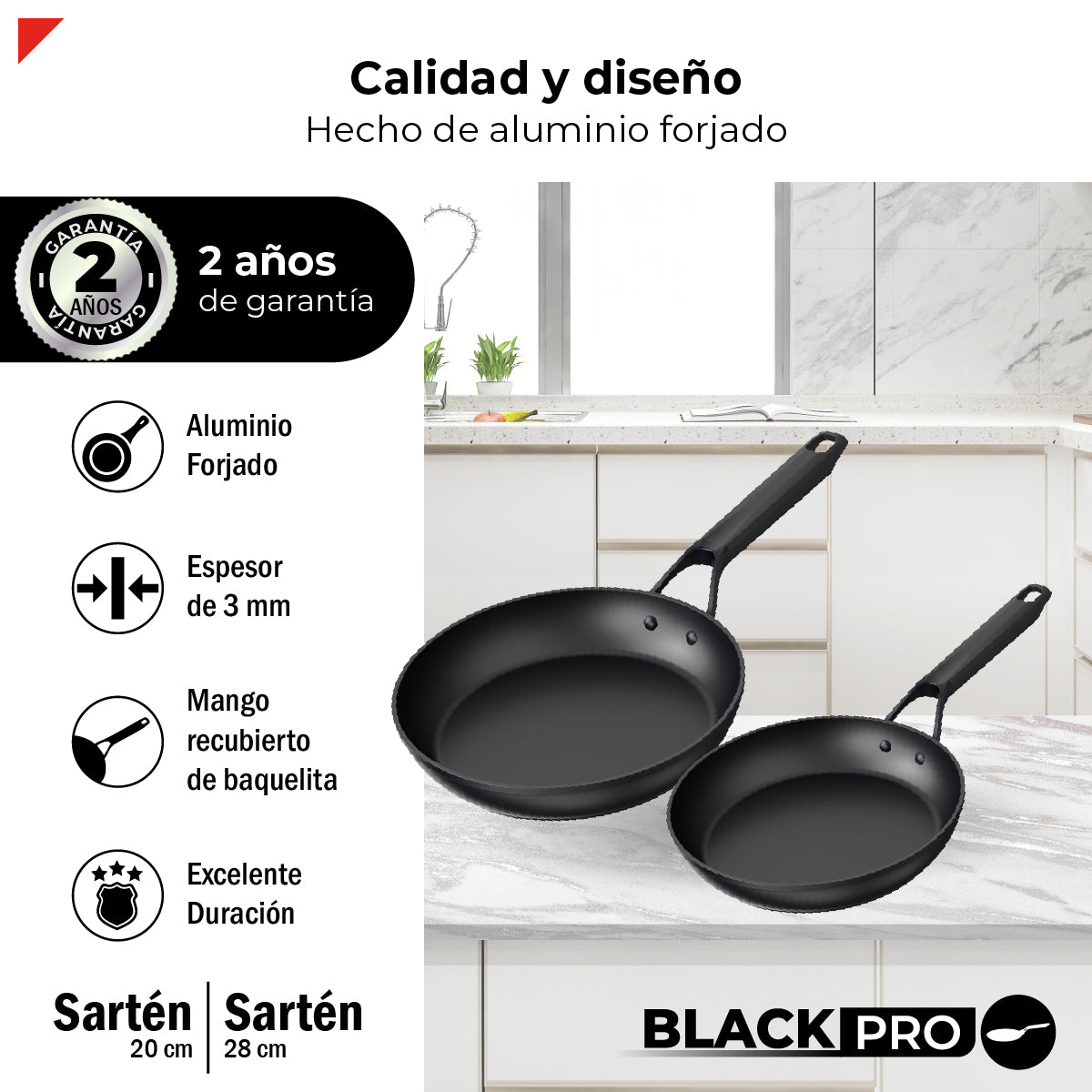Bogner Set de Sartenes 20 y 28cm Inducción Aluminio Forjado BFPBK2028