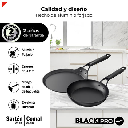 Bogner Set de Sarten y Comal 24 y 26cm Inducción Aluminio Forjado BFPBK2426