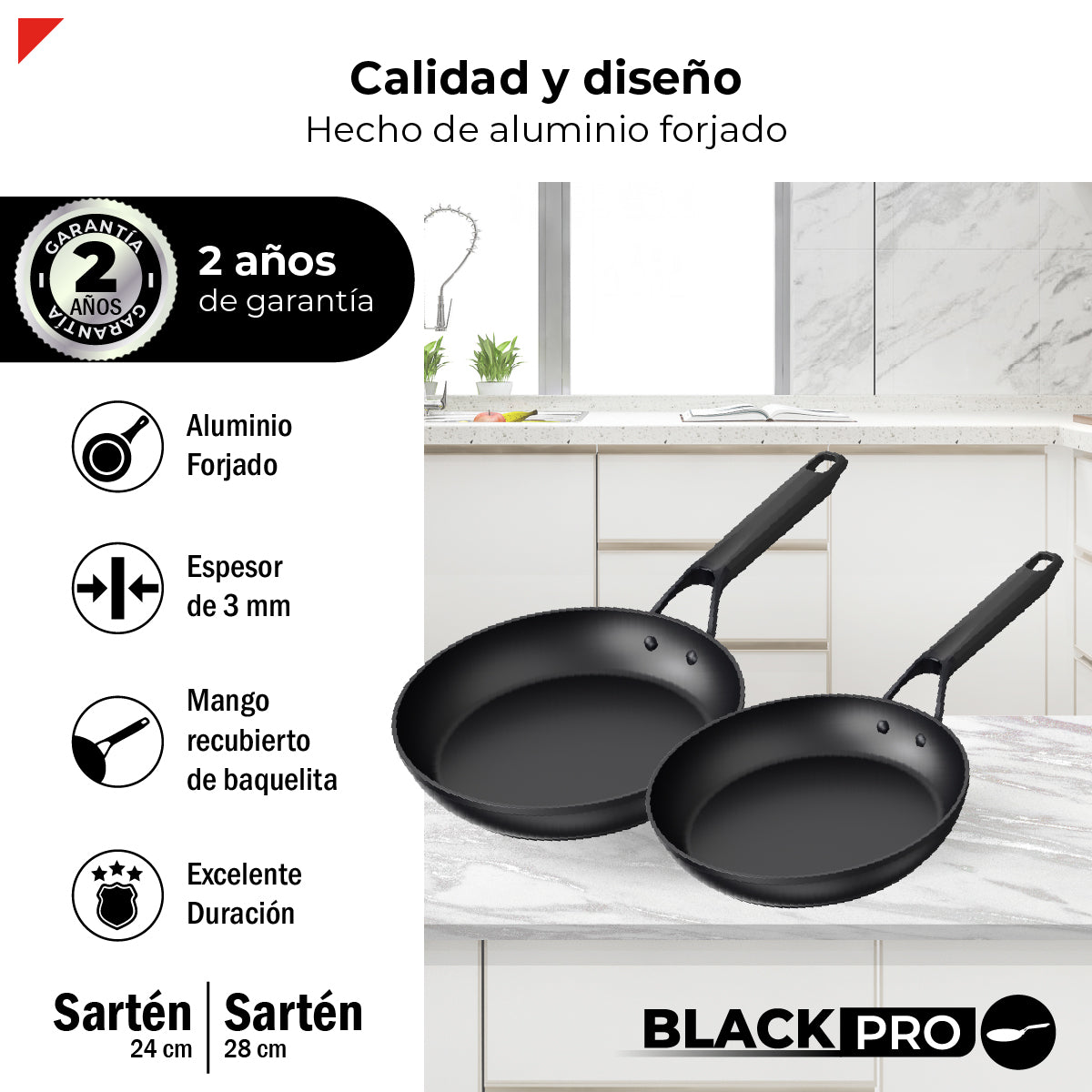 Bogner Set de Sartenes 24 y 28cm Inducción Aluminio Forjado BFPBK2428