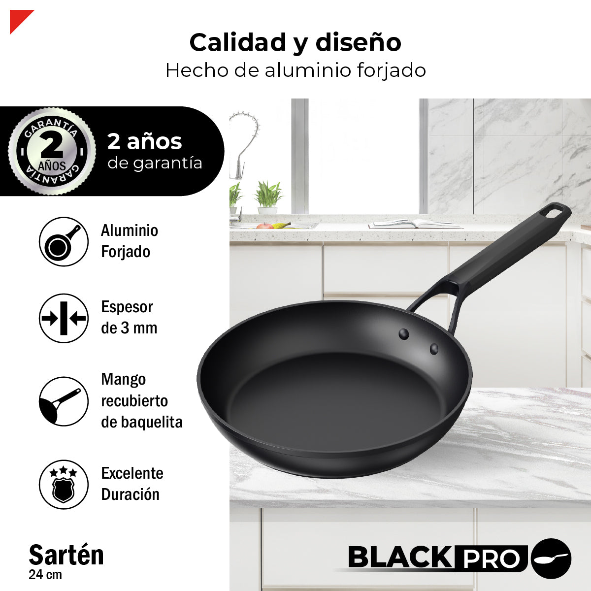 Bogner Sarten 24cm Inducción Aluminio Forjado BFPBK24