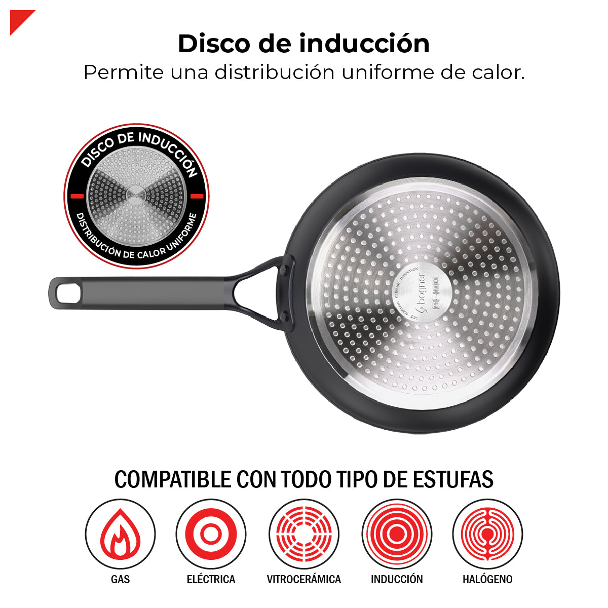 Bogner Sarten 24cm Inducción Aluminio Forjado BFPBK24