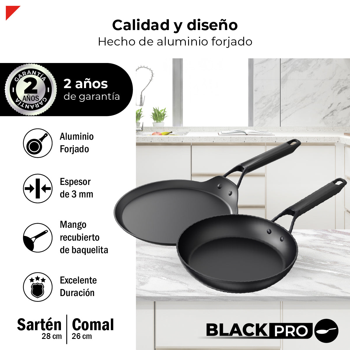 Bogner Set de Sarten y Comal 28 y 26cm Inducción Aluminio Forjado BFPBK2826