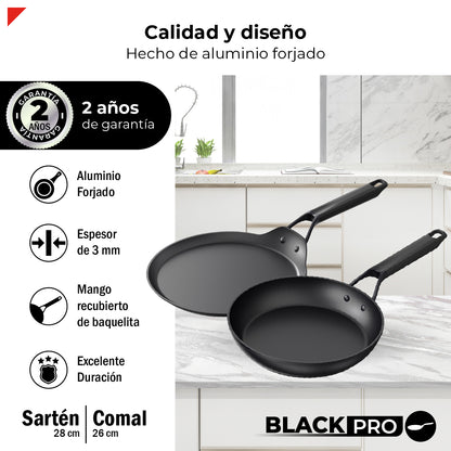 Bogner Set de Sarten y Comal 28 y 26cm Inducción Aluminio Forjado BFPBK2826