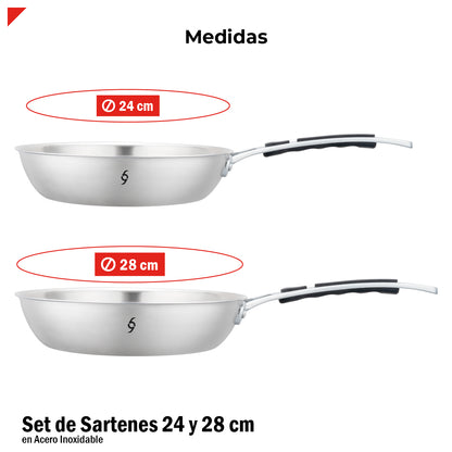 Set 2 Sartenes 24 Y 28cm Acero Inox 304 3 Ply Induccion Bogner