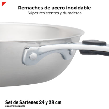 Set 2 Sartenes 24 Y 28cm Acero Inox 304 3 Ply Induccion Bogner