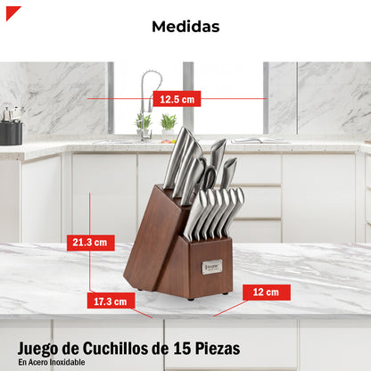 Bogner Juego De Cuchillos 15 Pz Con Bloque De Madera BKS15SS