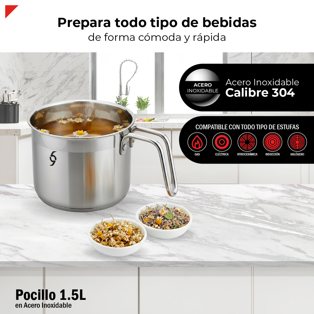 Pocillo 1.5l Acero Inoxidable 304 Base Encapsulada Bogner
