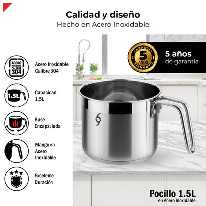 Pocillo 1.5l Acero Inoxidable 304 Base Encapsulada Bogner