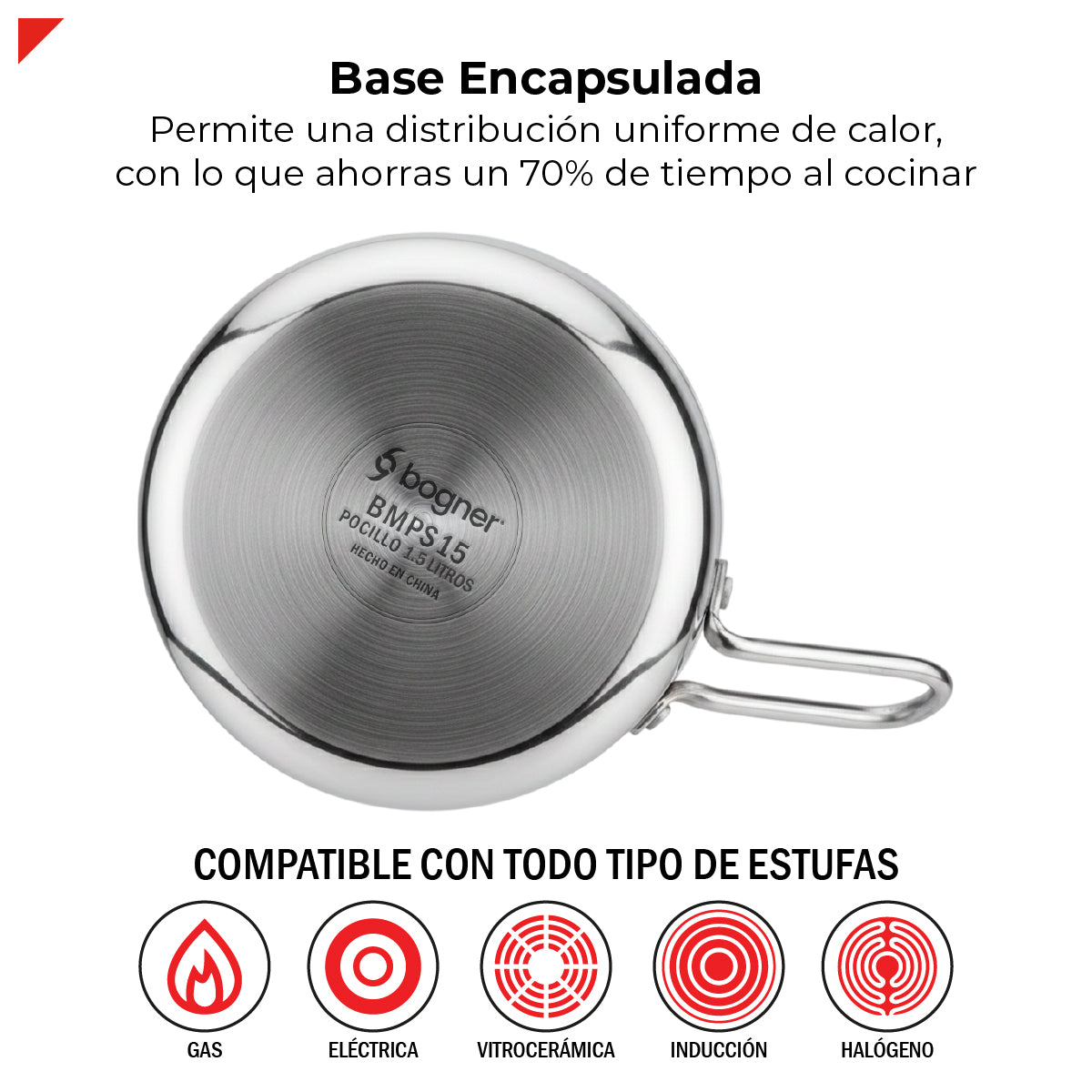 Pocillo 1.5l Acero Inoxidable 304 Base Encapsulada Bogner