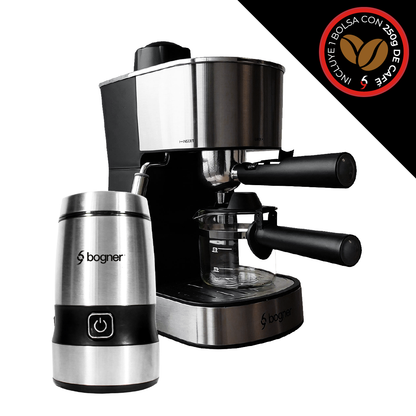 Cafetera Espresso Bogner Capuccino 4 Tazas + Molino de Alta Potencia