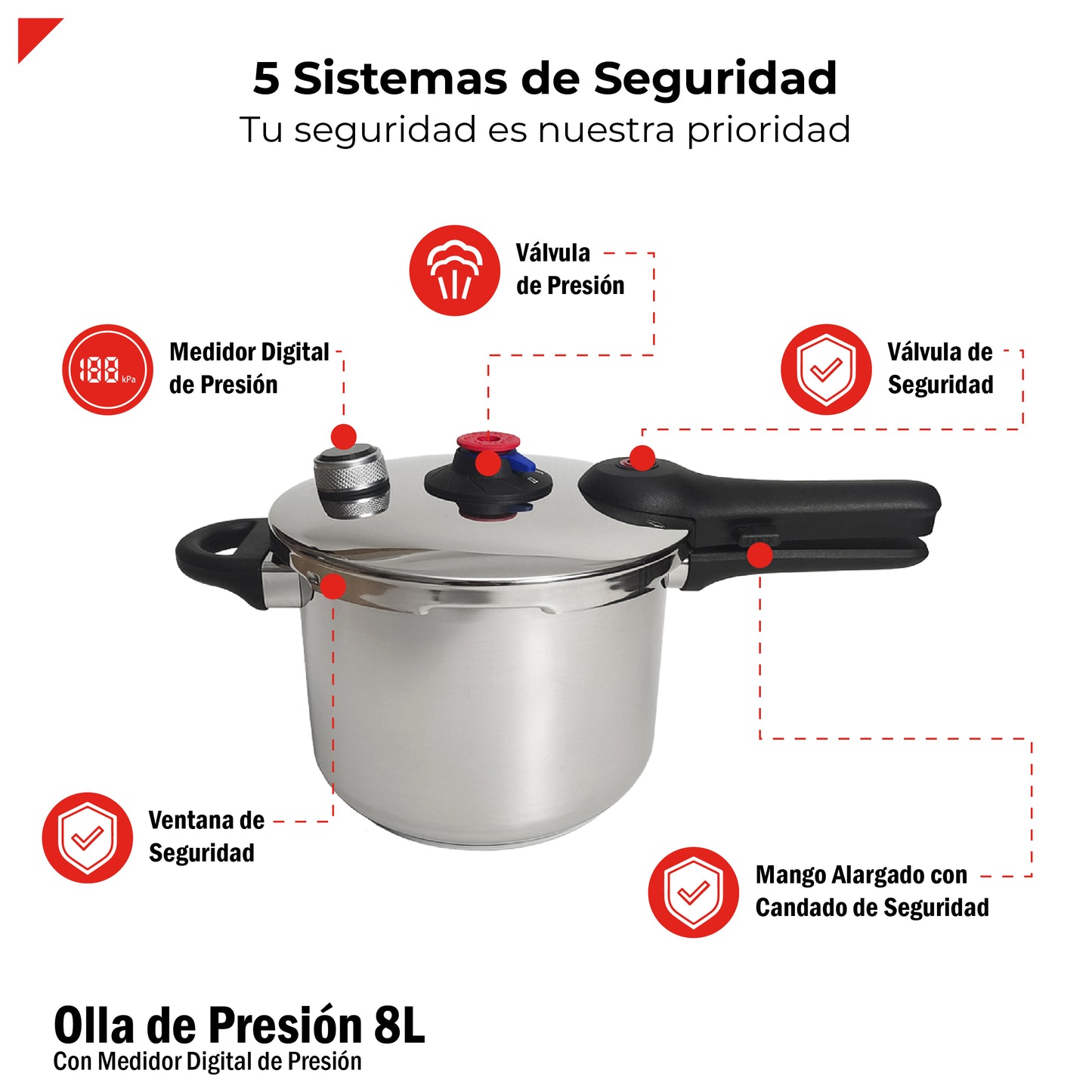 Olla de presión capacidad 8 litros con Medidor de Presión