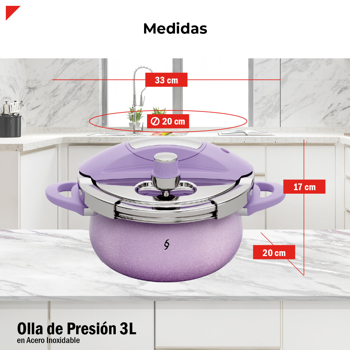 Bogner Olla De Presión 3l Acero Inox 304 Color Morado BPC03P