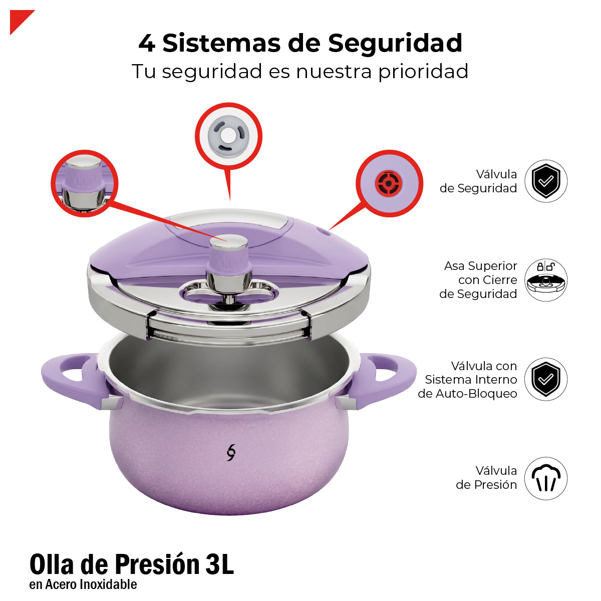 Bogner Olla De Presión 3l Acero Inox 304 Color Morado BPC03P