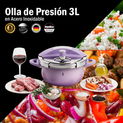 Bogner Olla De Presión 3l Acero Inox 304 Color Morado BPC03P