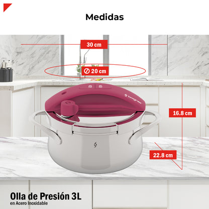 Olla De Presión Bogner 3l Inoxidable 304 Alta Seguridad
