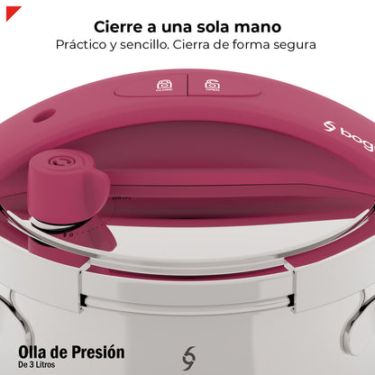 Olla De Presión Bogner 3l Inoxidable 304 Alta Seguridad