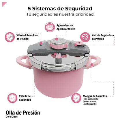 Bogner Olla De Presión 6l Acero Inox Rosa BPC06P