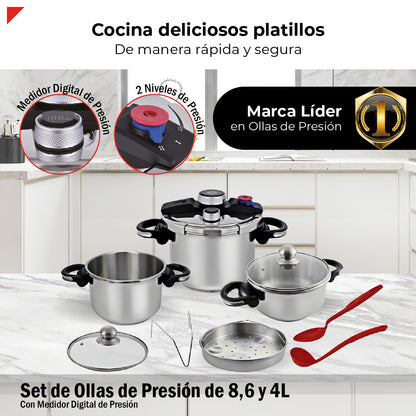 Bogner Juego De Ollas Express Bogner 8, 6 Y 4 Litros De Acero Inox