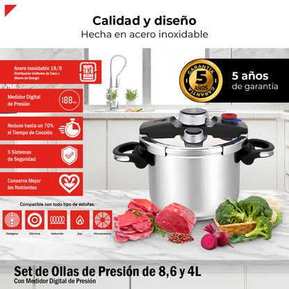 Bogner Juego De Ollas Express Bogner 8, 6 Y 4 Litros De Acero Inox