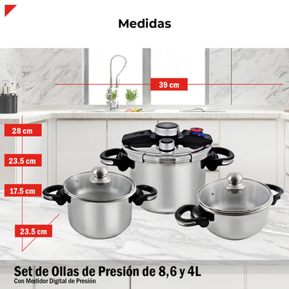 Bogner Juego De Ollas Express Bogner 8, 6 Y 4 Litros De Acero Inox