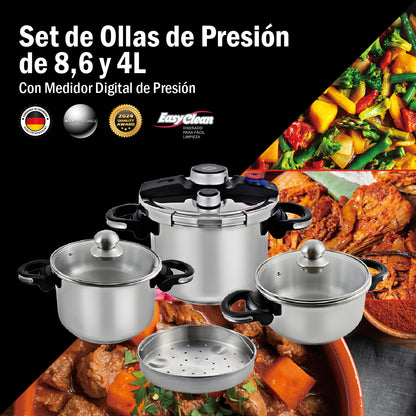 Bogner Juego De Ollas Express Bogner 8, 6 Y 4 Litros De Acero Inox