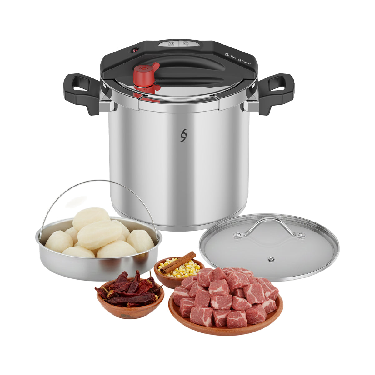 Olla De Presión Bogner 10l Inox 304 Vaporera Tapa De Vidrio
