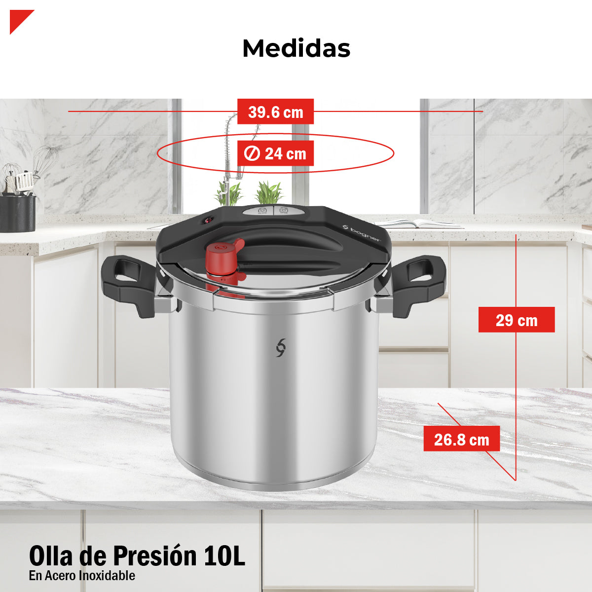 Olla De Presión Bogner 10l Inox 304 Vaporera Tapa De Vidrio