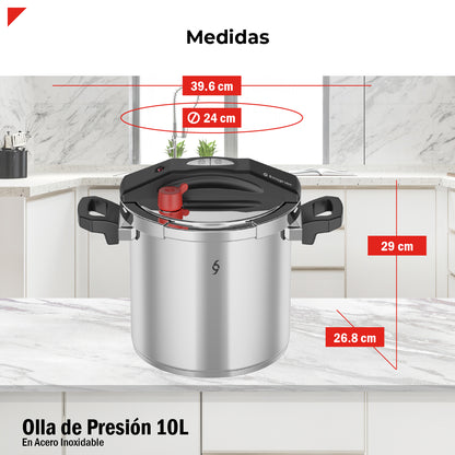 Olla De Presión Bogner 10l Inox 304 Vaporera Tapa De Vidrio