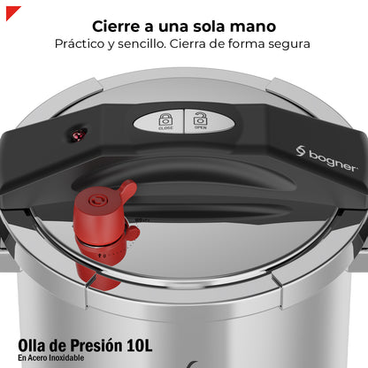 Olla De Presión Bogner 10l Inox 304 Vaporera Tapa De Vidrio