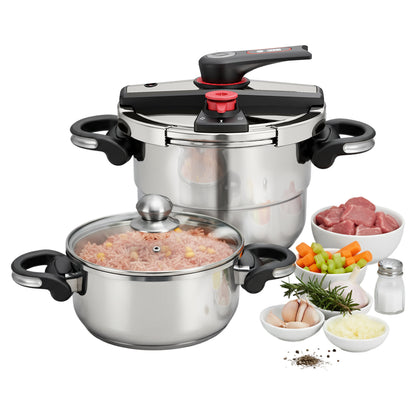 Set De Ollas De Presion Bogner 4 Y 6l Inox 304 Vapor Y Tapa