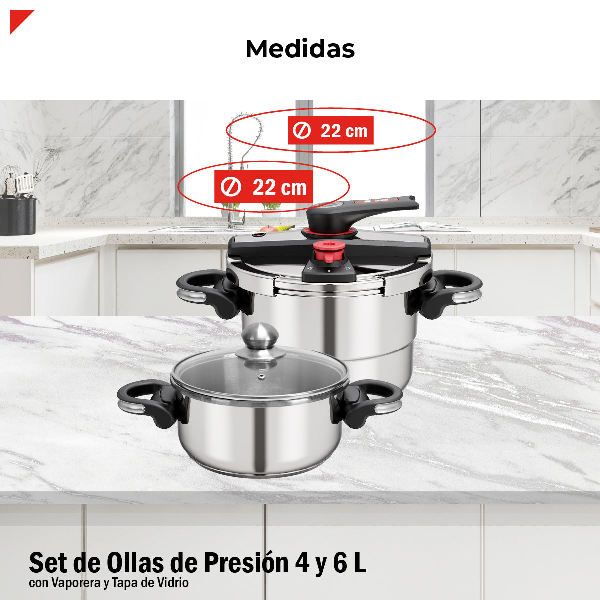Set De Ollas De Presion Bogner 4 Y 6l Inox 304 Vapor Y Tapa